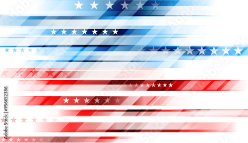 Glossy stripes concept USA flag abstract geometric background. Independence Day modern vector design