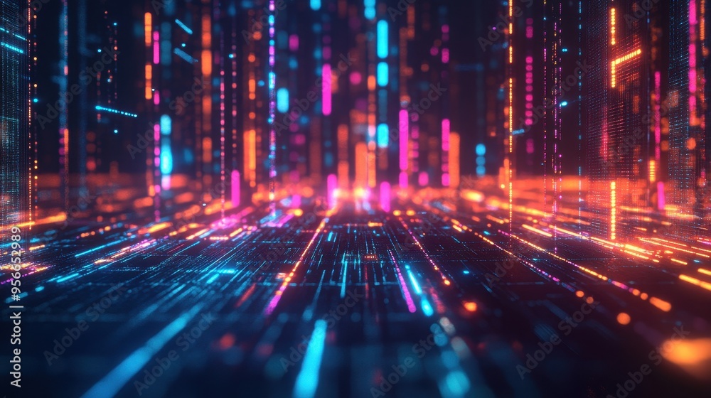 Abstract Neon Cityscape with Glowing Lines and Bokeh Lights. Abstract Neon Cityscape with Glowing Lines and Bokeh Lights.