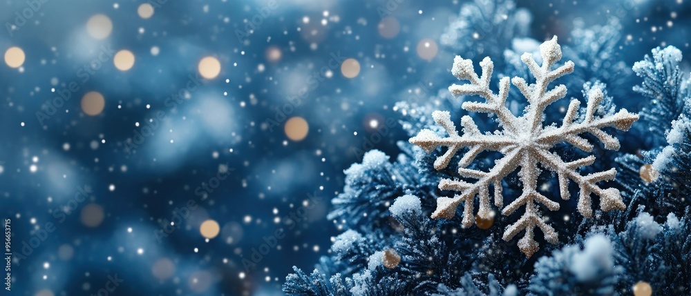 Fototapeta premium Simple and elegant winter snowflake design for a Christmas theme.