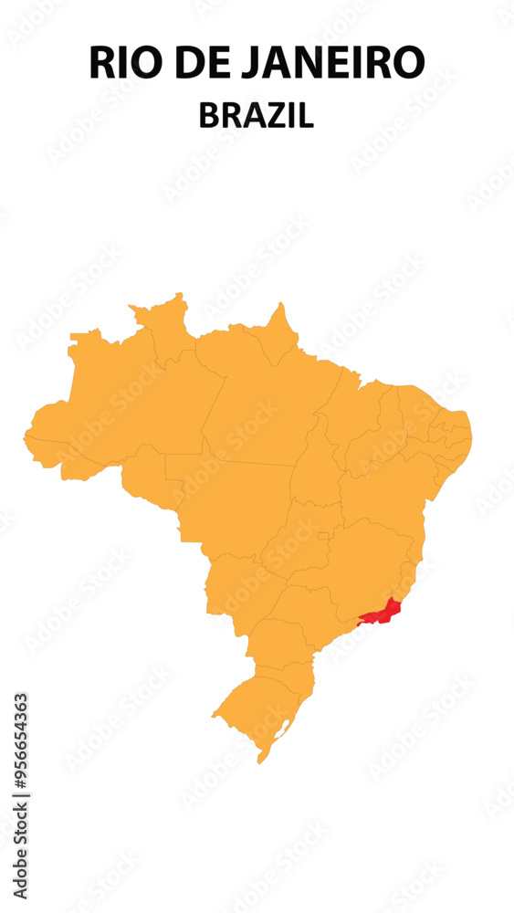 Fototapeta premium Rio de Janeiro Map is highlighted on the Brazil map with detailed state and region outlines.
