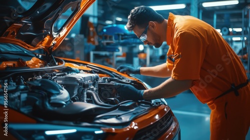 Wallpaper Mural An automotive engineer examining the engine to improve performance. Torontodigital.ca