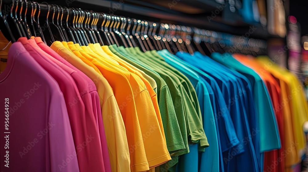 Colorful Shirts Hanging on Hangers in a Retail Store