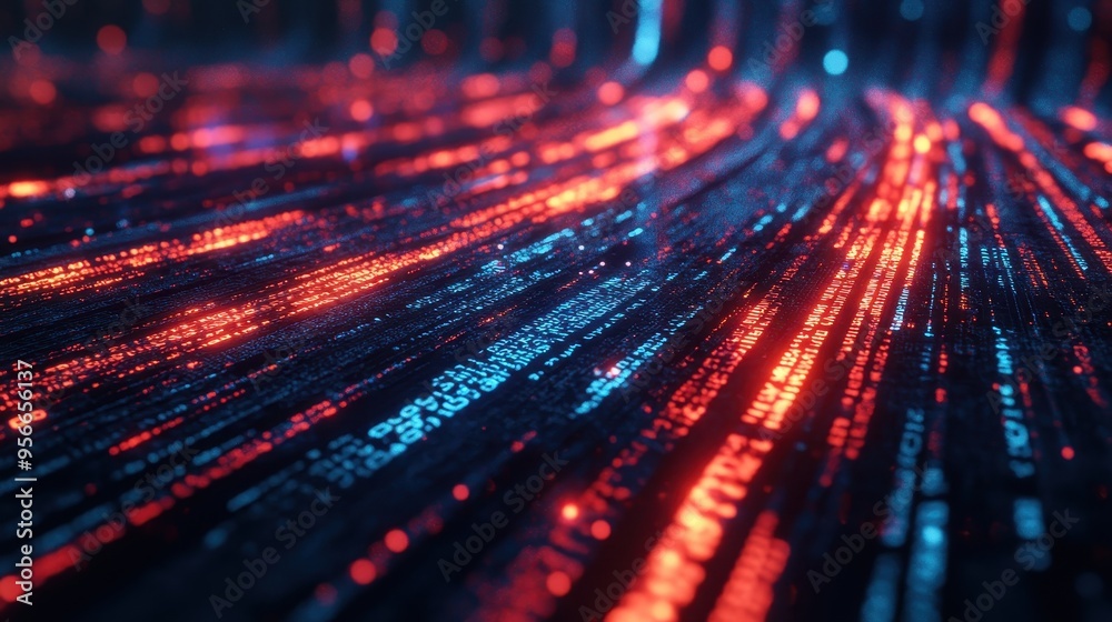 Abstract Red and Blue Binary Code Background - Digital Technology Concept Abstract Red and Blue Binary Code Background - Digital Technology Concept