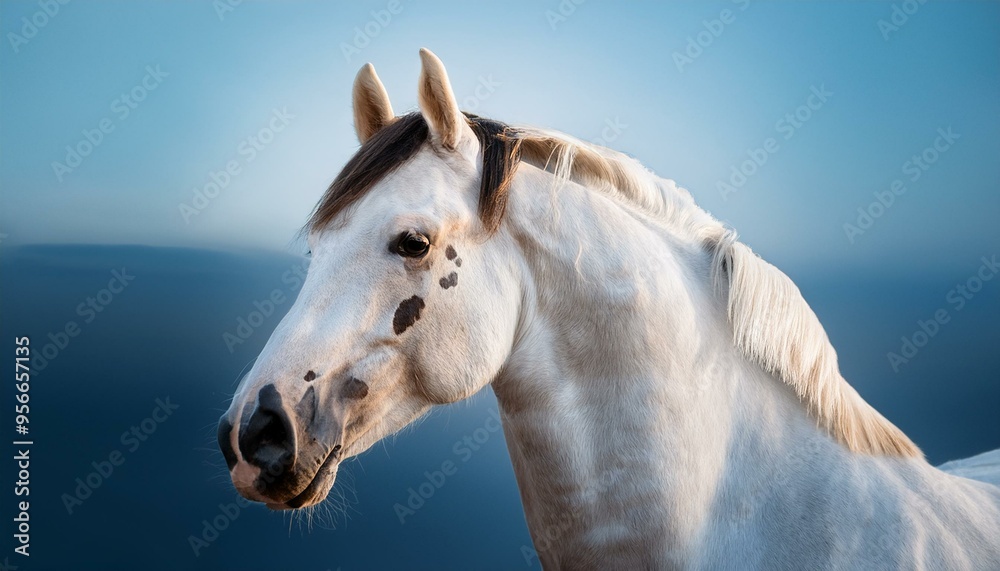 Fototapeta premium UN caballo realista. El modelo del caballo se representa con una textura de pelaje blanco 