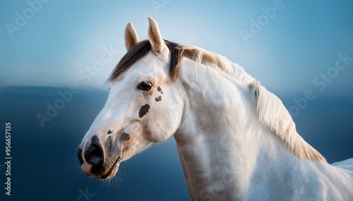 UN caballo realista. El modelo del caballo se representa con una textura de pelaje blanco 