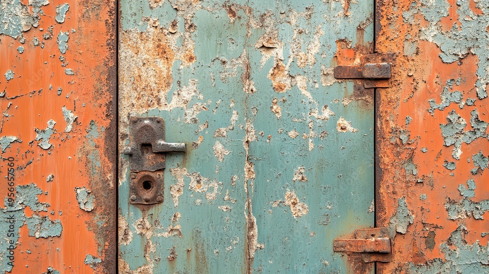 Rusty Metal Door with Peeling Paint and a Lock Rusty Metal Door with Peeling Paint and a Lock