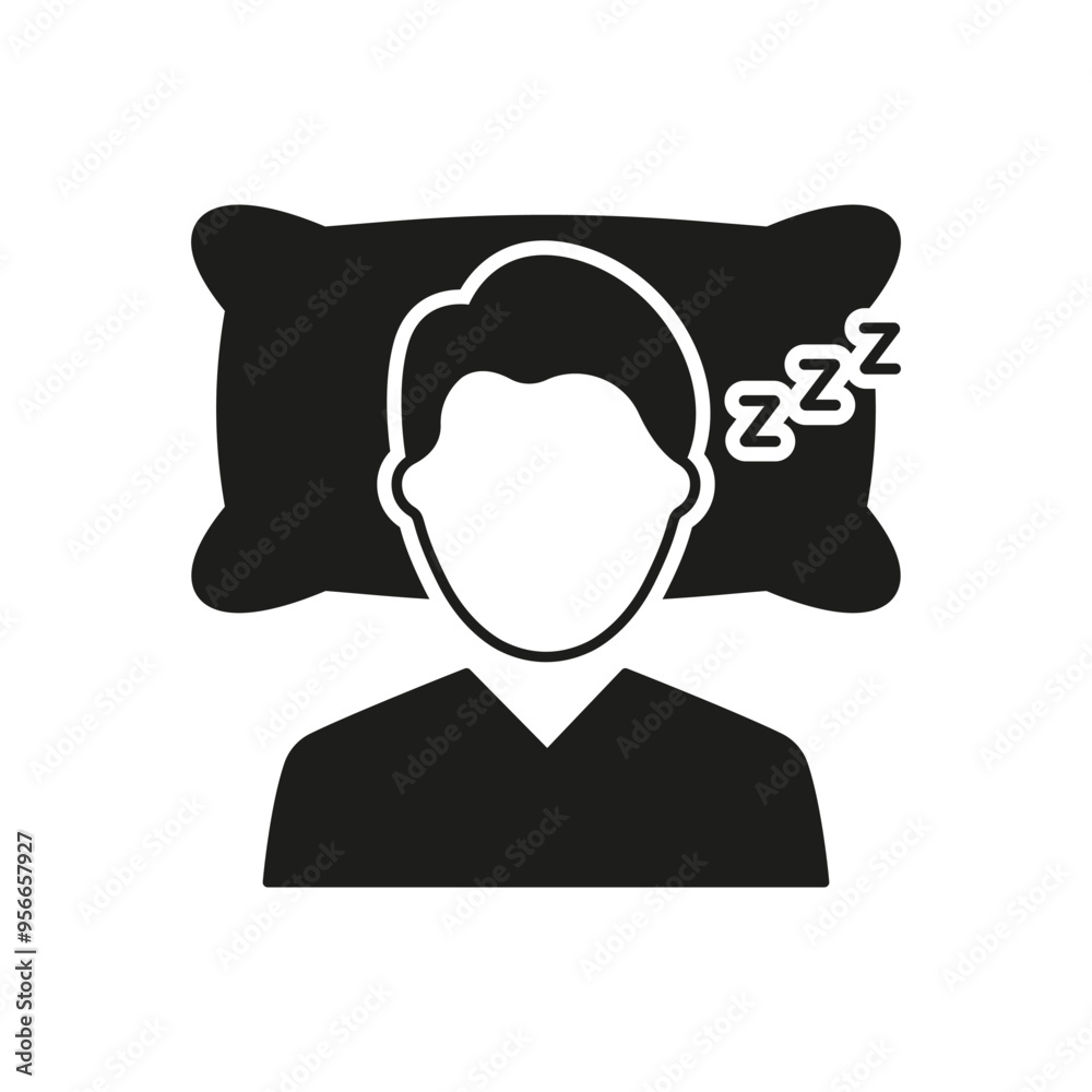 custom made wallpaper toronto digitalMan Sleeping on Pillow with ZZZ Symbol. Sleep Hygiene, Health, Rest and Bedtime Routine Glyph Pictogram. Isolated Vector Illustration