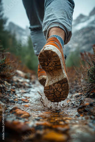 ein laufschuh an einem fuß durchs gelände joggen jogging photo