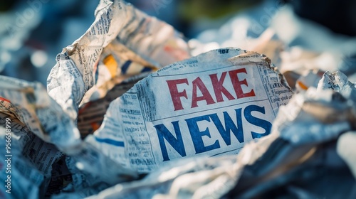 Crumpled newspaper marked fake news emphasizes issues of misinformation and media integrity