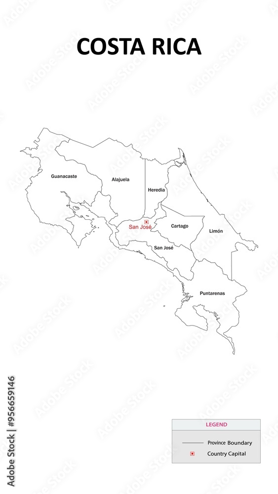Fototapeta Costa Rica Map. State and district map of Costa Rica. Administrative map of Costa Rica with states and boundaries in white color.