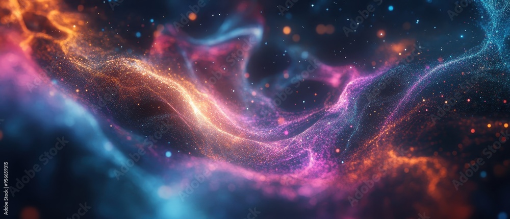 Abstract Digital Galaxy Background with Sparkling Particles and Bokeh Lights - Perfect for Futuristic, Cosmic and Technology Designs. Abstract Digital Galaxy Background with Sparkling Particles and Bokeh Lights - Perfect for Futuristic, Cosmic and Technology Designs.
