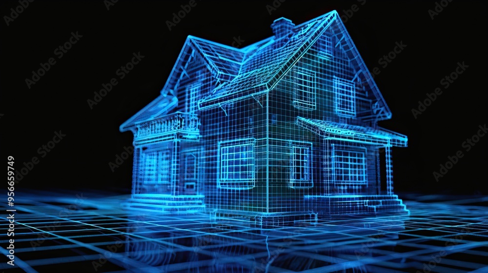 3D Wireframe House Model 3D Wireframe House Model