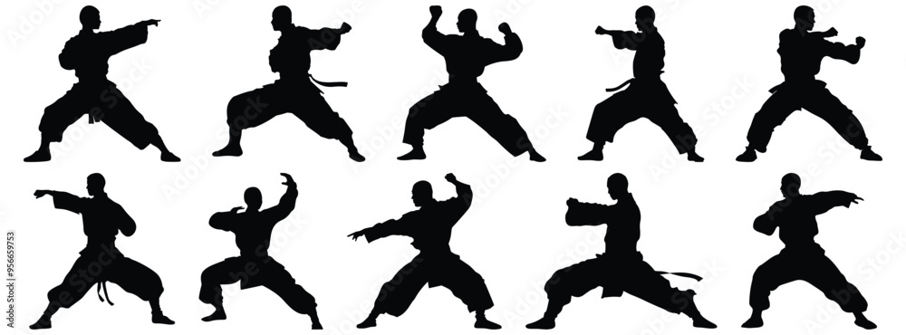 Fighter silhouette set vector design big pack of combat illustration and icon Fighter silhouette set vector design big pack of combat illustration and icon