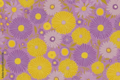 Pastel Purple and Soft Yellow Floral Patterns with Cheerful Sunny Aesthetic