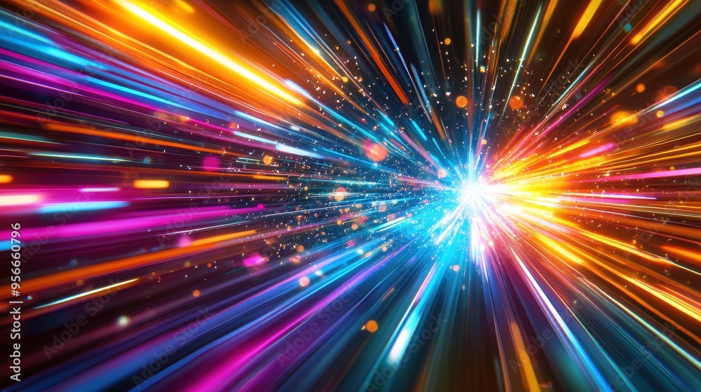 Abstract Colorful Light Streaks and Bokeh Background - Futuristic, Dynamic Design Abstract Colorful Light Streaks and Bokeh Background - Futuristic, Dynamic Design