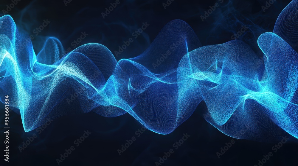Fototapeta premium Abstract Blue Glowing Waves Background - Digital Technology, Futuristic, Sci-Fi