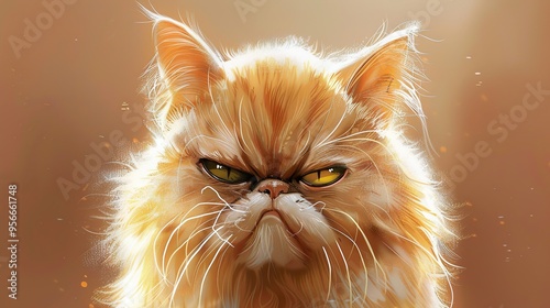 Angry Cat Portrait: A Close-Up of Feline Grumpiness photo