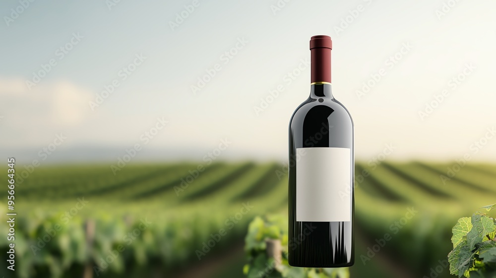 Fototapeta premium A captivating wine bottle stands elegantly against a picturesque vineyard, showcasing its beauty and the essence of fine wine.
