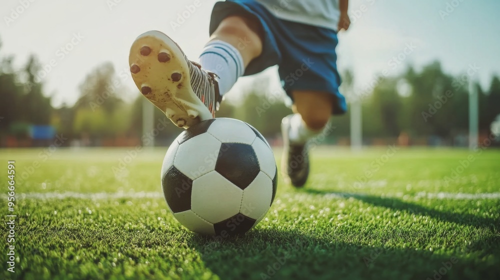 Obraz premium Youth Soccer Player Kicking Ball