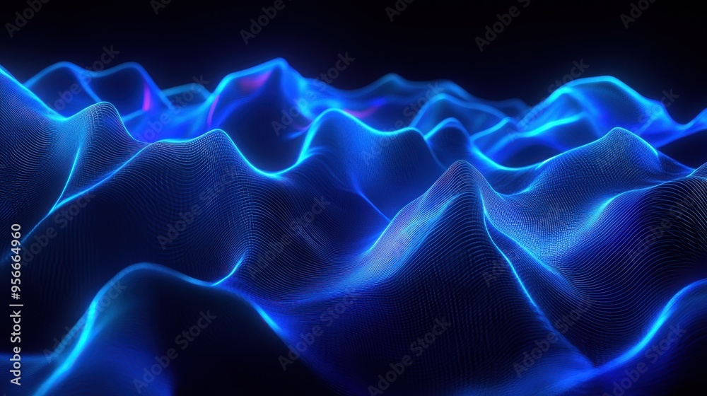 Fototapeta premium Abstract Blue and Purple Glowing Waves Background - Digital Art