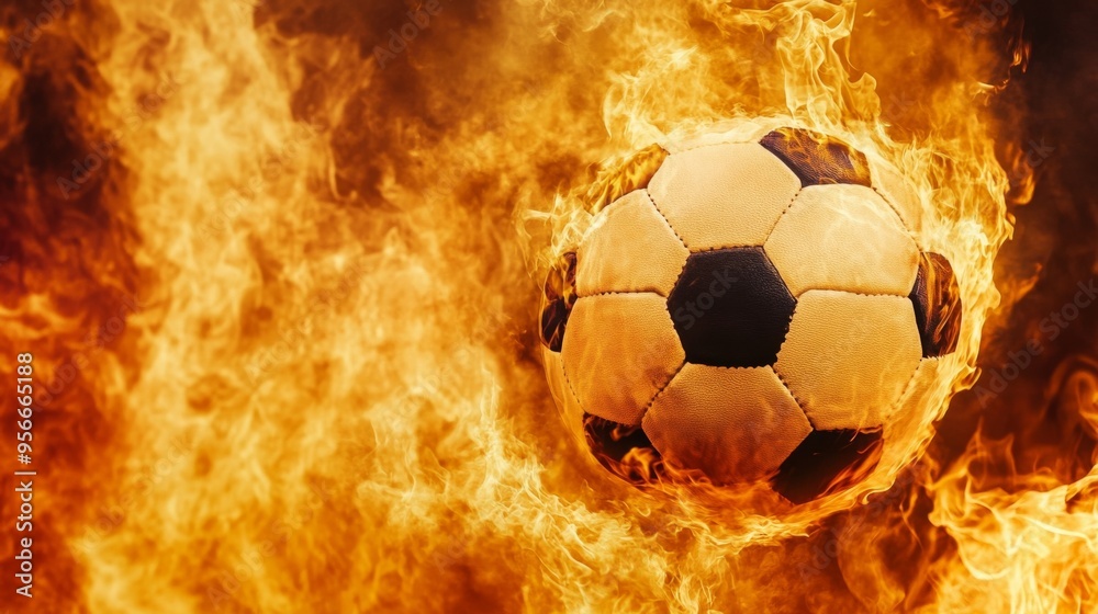 Fototapeta premium Dynamic Soccer Ball in Flames