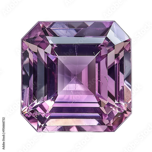 Top view of an asscher cut kunzite isolated on a white transparent background photo