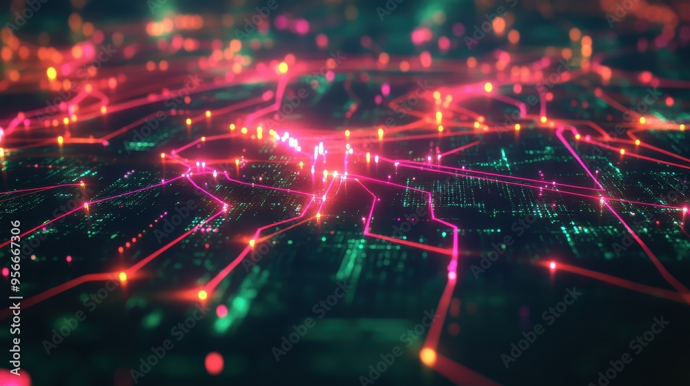Fototapeta premium Abstract Futuristic Digital Network Connection with Glowing Lines and Lights.
