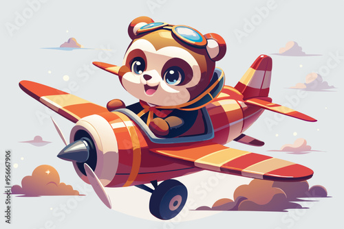 open layer vector of cute baby panda riding a airplane