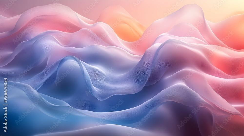 Obraz premium Abstract pastel background featuring gentle blue and pink waves. Ideal for soft, serene designs and modern artistic projects.