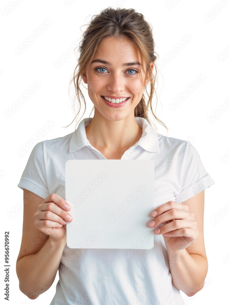 Smiling Nurse Holding a Blank Sign in White Uniform Smiling Nurse Holding a Blank Sign in White Uniform