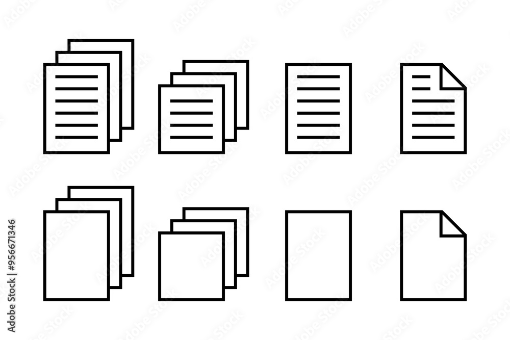 Document icons set. Paper sheet symbols. Simple line illustrations. Vector graphic. Document icons set. Paper sheet symbols. Simple line illustrations. Vector graphic.