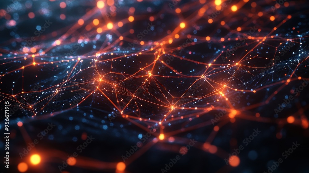 Abstract Network Connection with Orange and Blue Lights - Technology Background. Abstract Network Connection with Orange and Blue Lights - Technology Background.