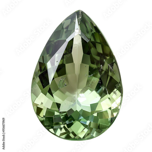 Top view of a pear cut chrysoberyl isolated on a white transparent background photo