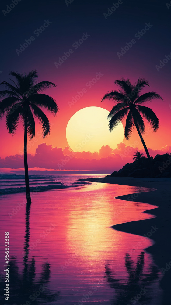 illustration of a palm tree at sunset illustration of a palm tree at sunset