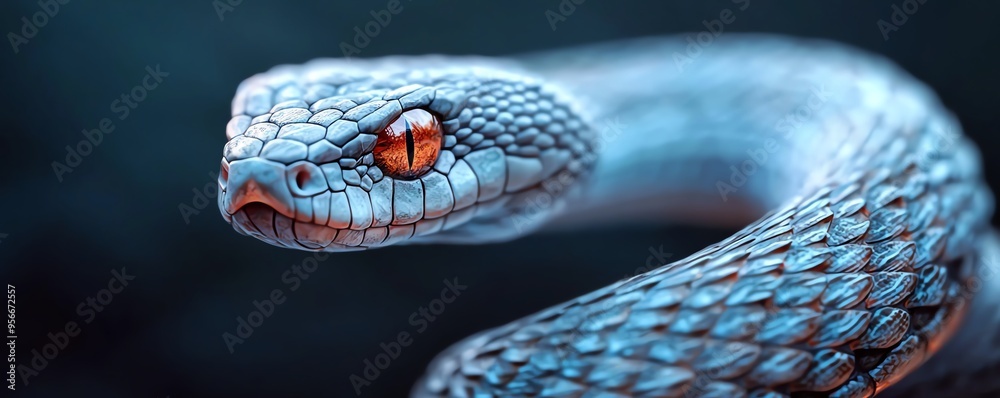 Fototapeta premium A stunning close-up of a snake showcasing its intricate scales and captivating eyes, perfect for wildlife and nature themes.