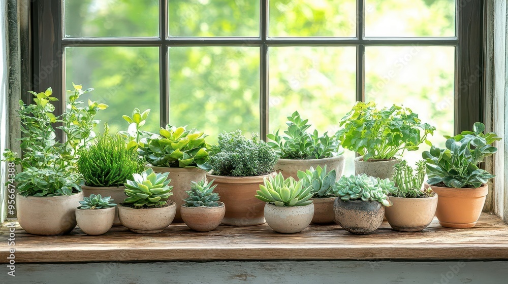 lush array of indoor plants and succulents artfully arranged on a sundrenched windowsill varied textures and shades of green create a calming natural interior vignette lush array of indoor plants and succulents artfully arranged on a sundrenched windowsill varied textures and shades of green create a calming natural interior vignette