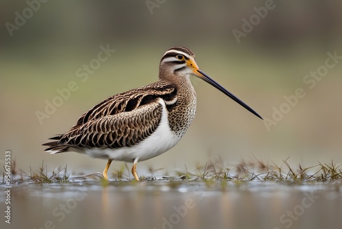 Great snipe bird blurry nature background, AI Generated