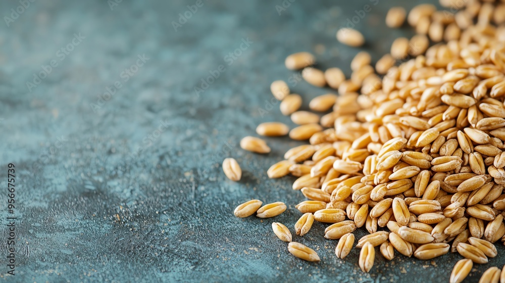 Close-up of golden grains scattered on a rustic surface, perfect for illustrating themes of agriculture and healthy food. Close-up of golden grains scattered on a rustic surface, perfect for illustrating themes of agriculture and healthy food.
