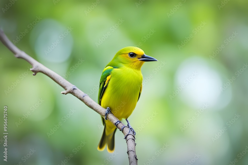 Green iora bird blurry nature background, AI Generated Green iora bird blurry nature background, AI Generated