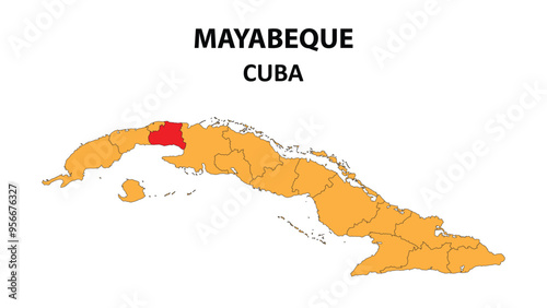 Mayabeque Map is highlighted on the Cuba map with detailed state and region outlines.