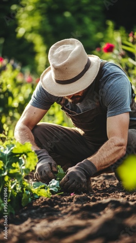 Gardener Working in a Bright Garden