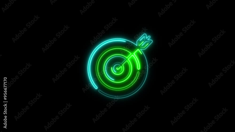 arrow icon that is on target with a glowing neon arrow icon that is on target with a glowing neon