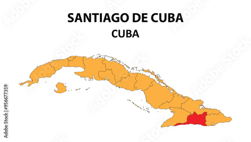Santiago de Cuba Map is highlighted on the Cuba map with detailed state and region outlines.