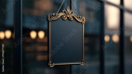 Wallpaper Mural Antique metal sign mockup, ornate scrollwork frame, classic bookstore exterior, blank surface, 3D illustration Torontodigital.ca