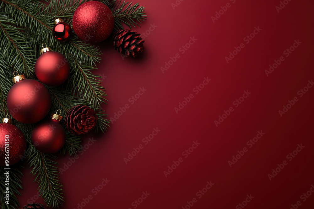 Red Christmas Ornaments and Pine Red Christmas Ornaments and Pine