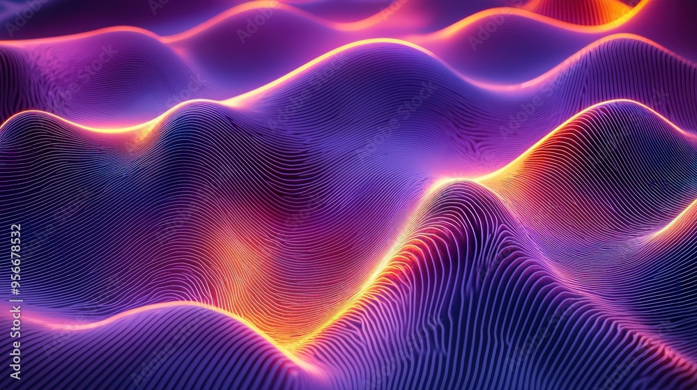 Abstraction of Lines and Rays on a Wavy Surface 3D Illustration Beauty of Neon Lights Flow Abstraction of Lines and Rays on a Wavy Surface 3D Illustration Beauty of Neon Lights Flow