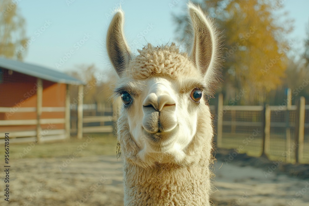 Obraz premium Close-up Portrait of a White Alpaca with Curious Expression