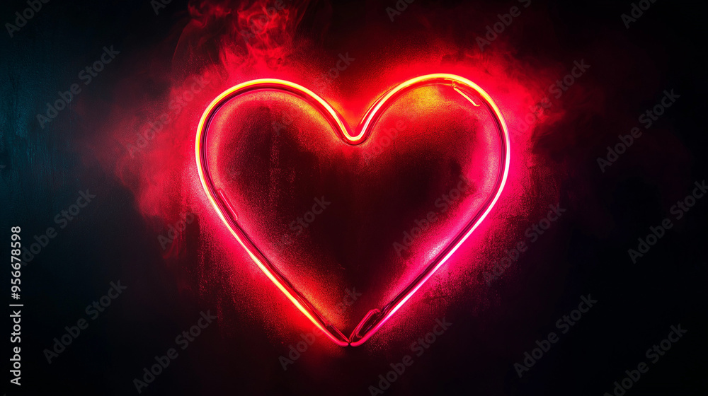 a neon glowing heart, dark black background, illustration, Valentine concept a neon glowing heart, dark black background, illustration, Valentine concept