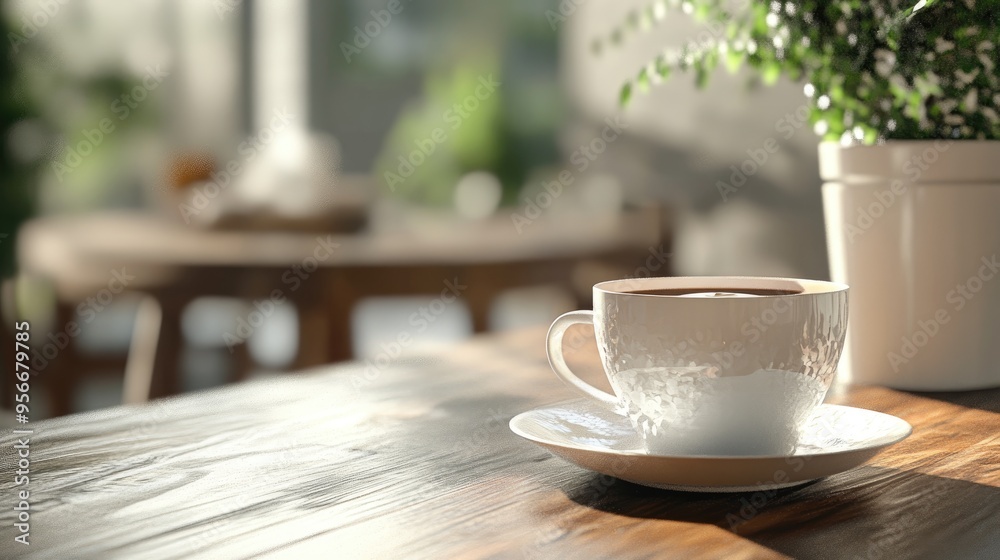 3D rendering of a table background with a coffee setting 3D rendering of a table background with a coffee setting