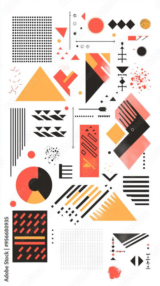 A colorful abstract design with many shapes and lines A colorful abstract design with many shapes and lines